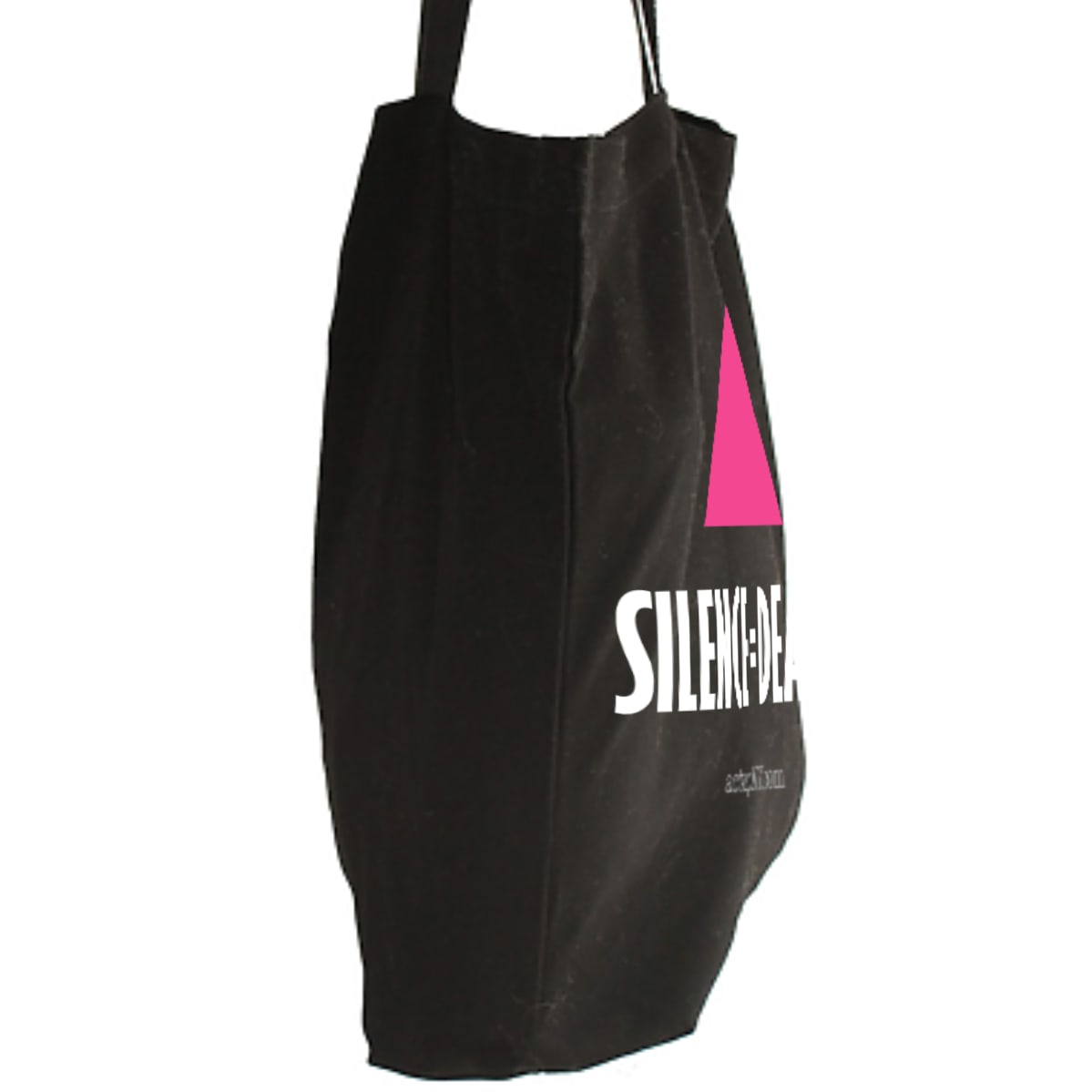 Side view of Authentic Act Up Silence = Death Tote Bag